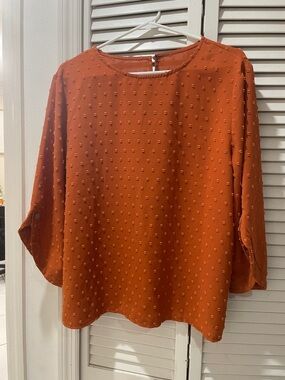 Women's Orange Textured Long-Sleeve Blouse